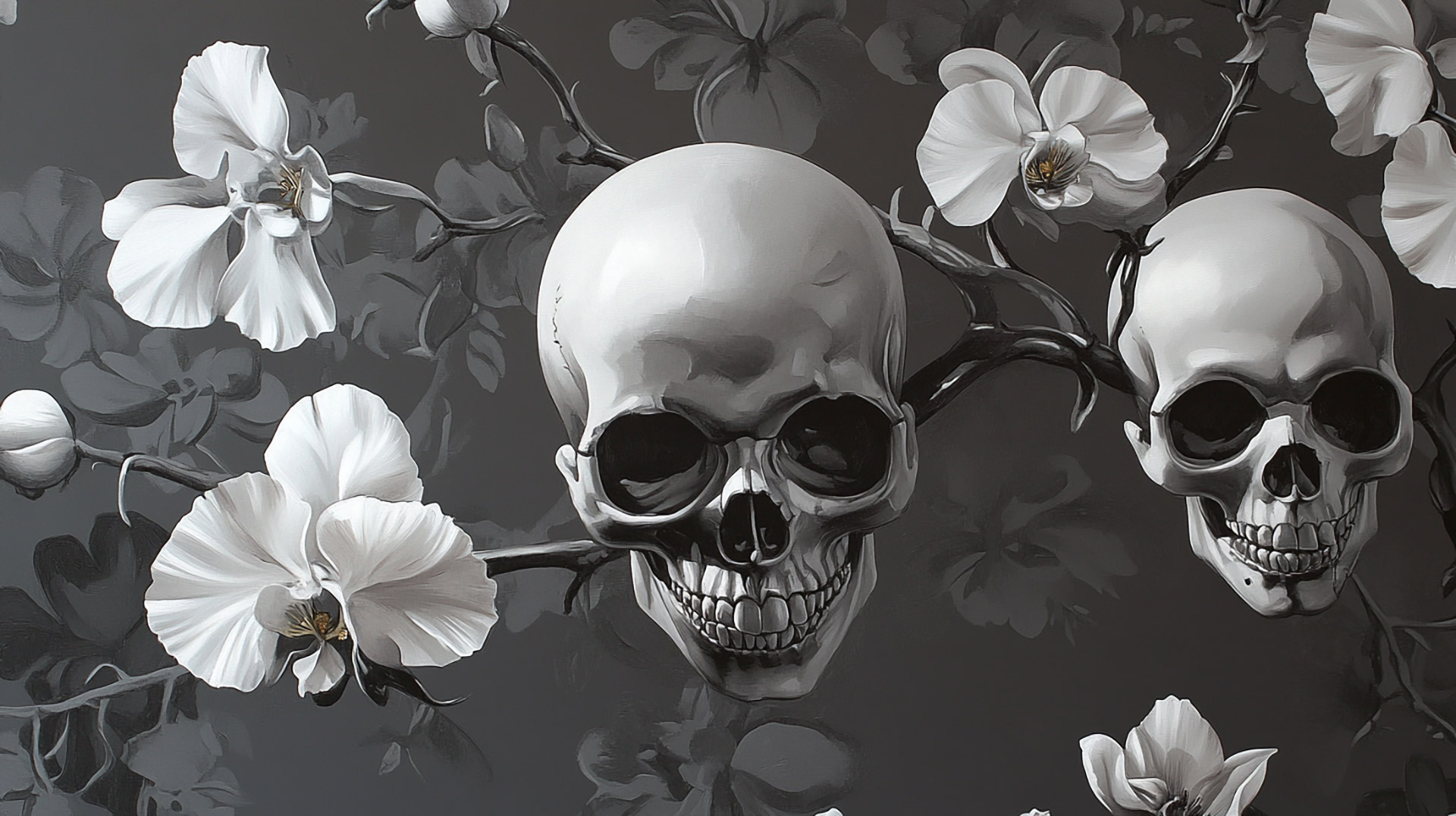 Captivating Skull and Flower Desktop Wallpaper in HD