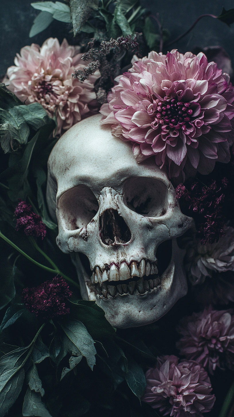 Free Digital Background of Skulls and Flowers for Android