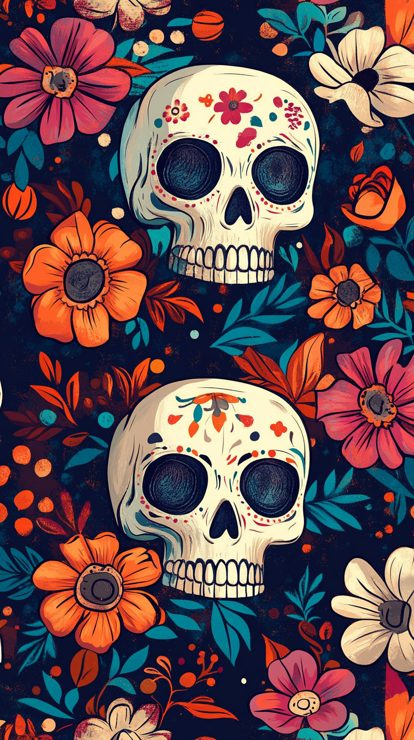 High-Quality Skull and Flowers Wallpaper for Samsung