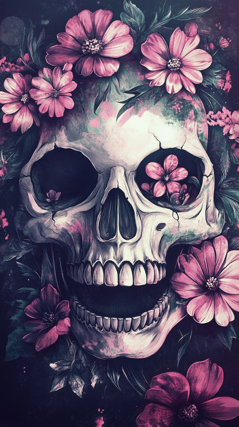 Dark Floral Designs: Skulls Wallpaper for iPhone