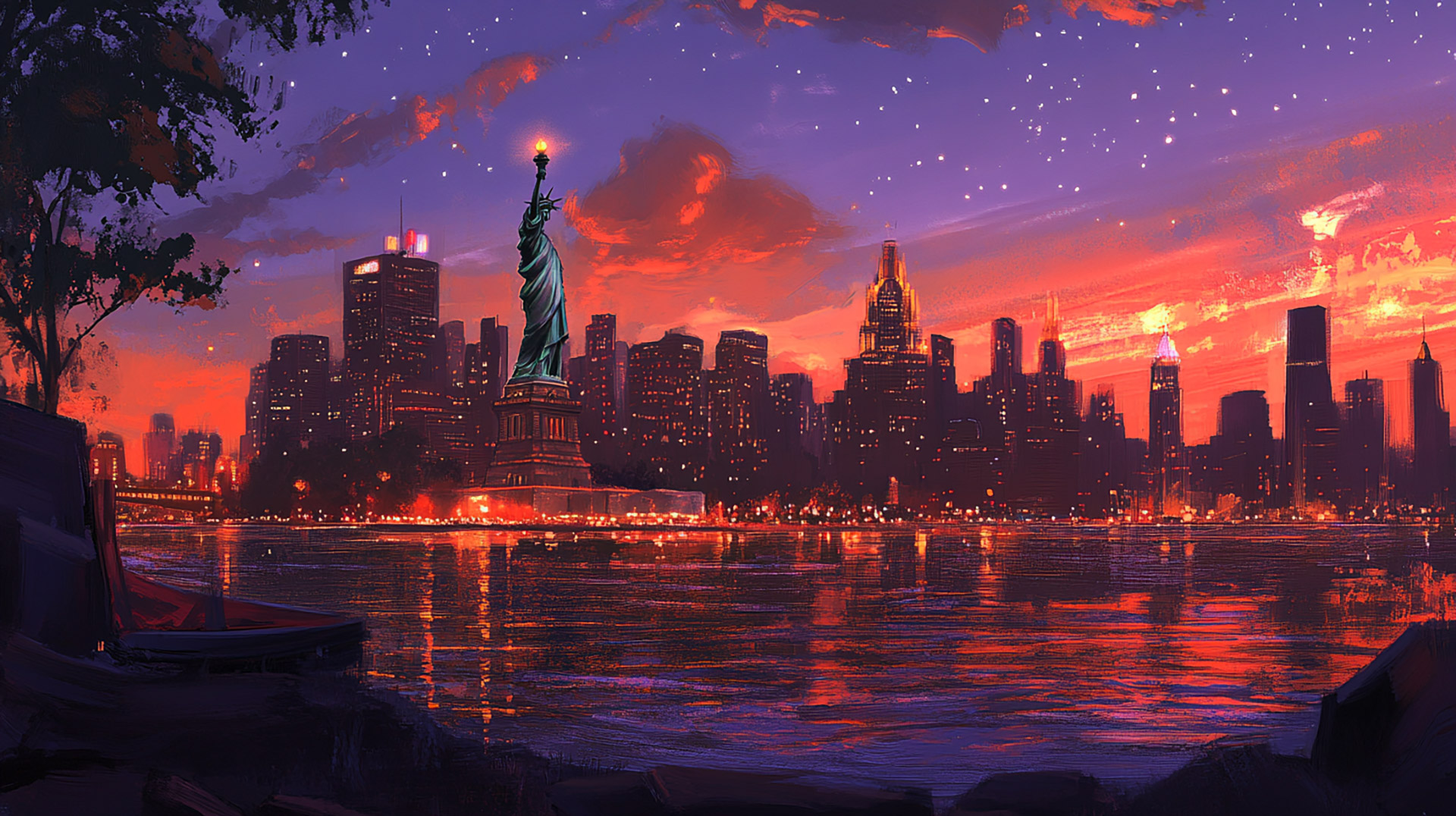 Beautiful 16:9 Desktop Background of Liberty Statue