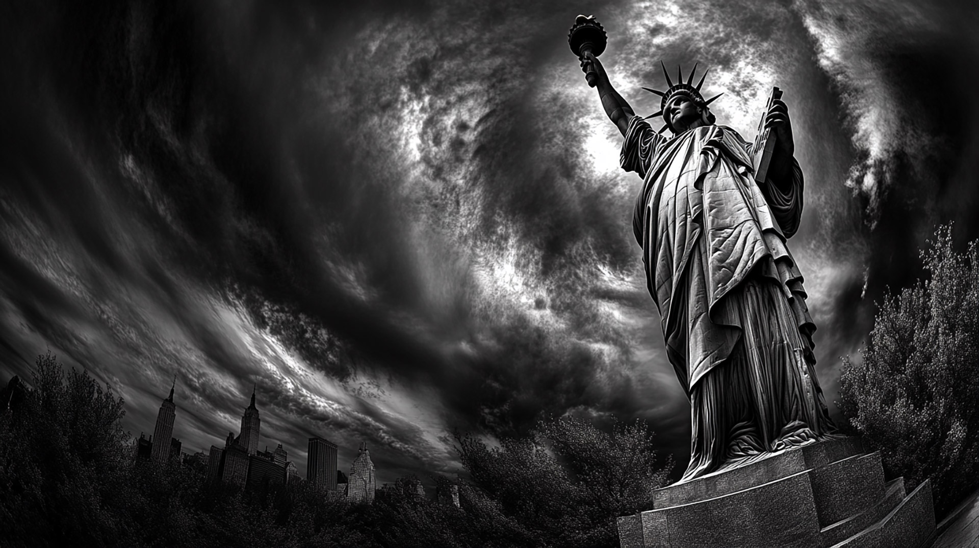 HD Wallpaper Featuring the Statue of Liberty in Monochrome