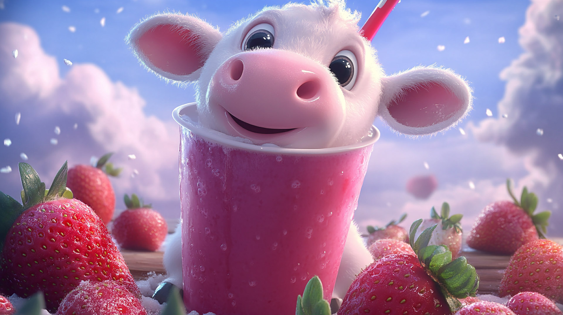 Cute Cow and Strawberry Milk Stock Photos for Download