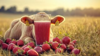 AI Wallpaper Featuring Cute Pink Cows and Strawberries