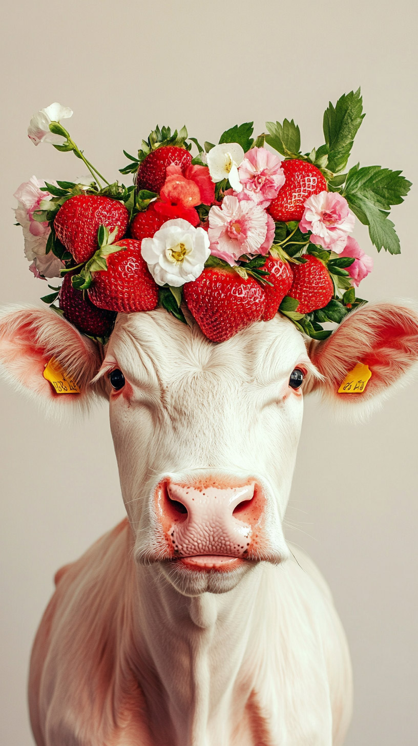 Enjoy HD Strawberry Pink Cow Wallpaper on Mobile