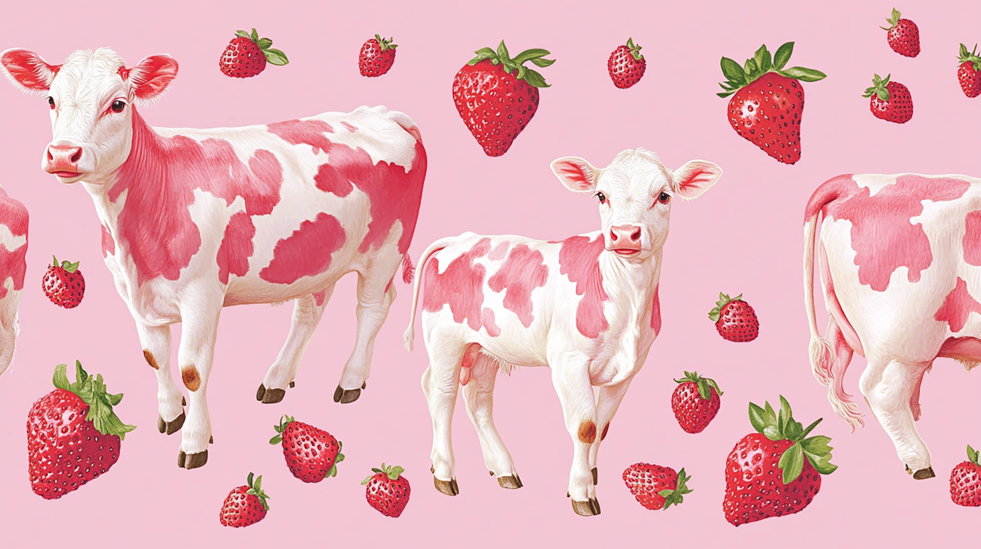 Vibrant Strawberry-Pink Cow Digital Backgrounds in 4K