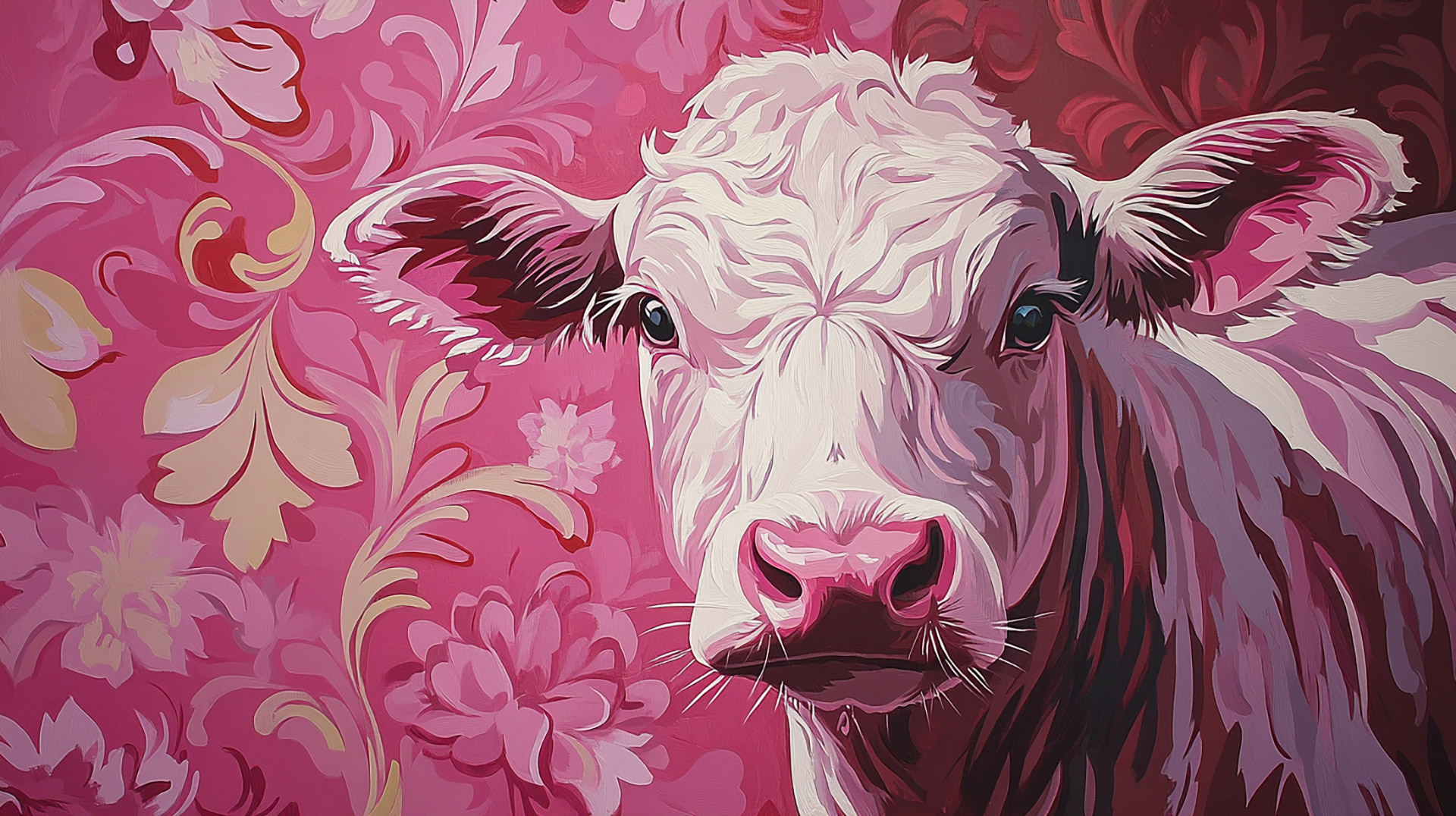 Colorful Strawberry-Pink Cow Pictures for Desktop Backgrounds