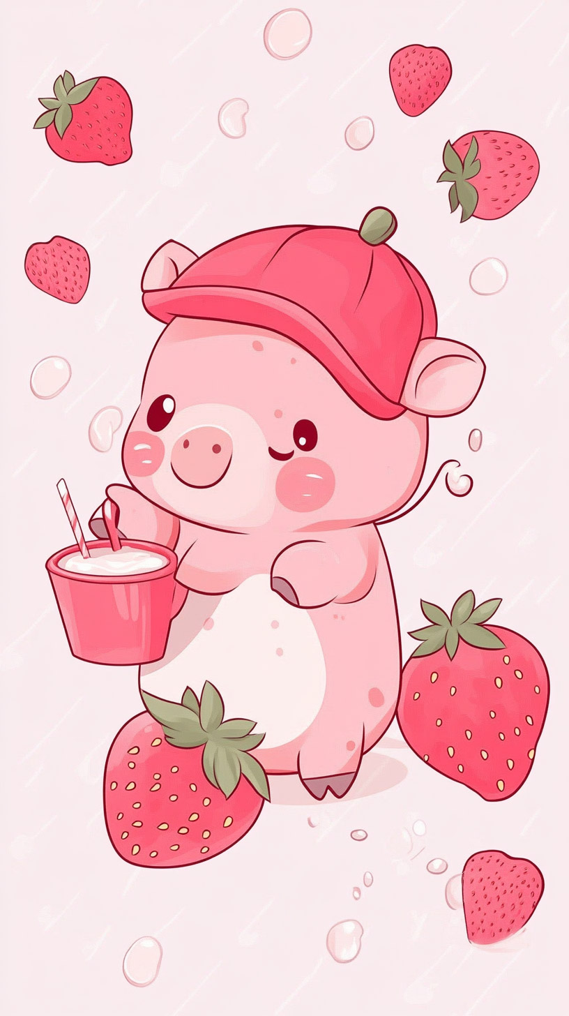 Vibrant Strawberry Milk Digital Background for iPhone Users