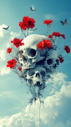 Surreal Flowers and Skulls Mobile Wallpaper in HD