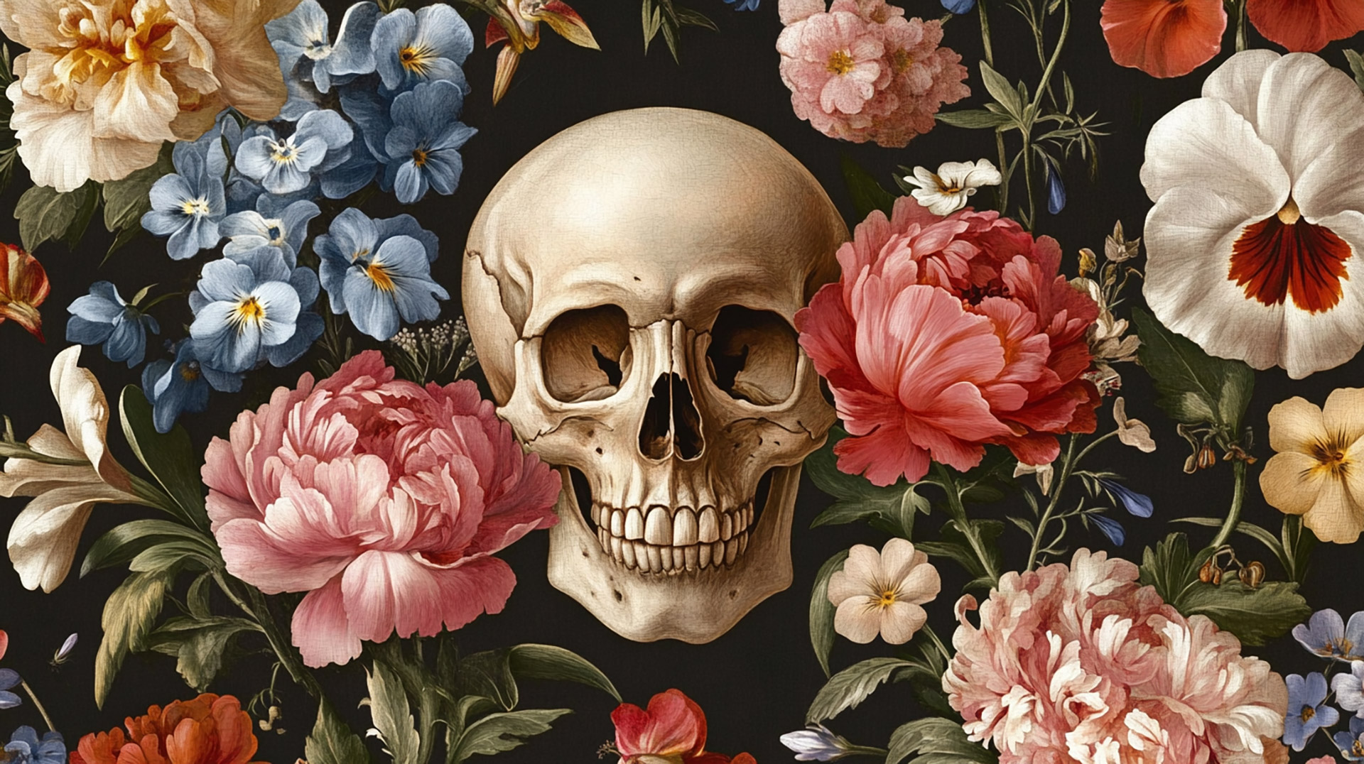 Surreal Flowers and Skulls: Ultra HD Wallpaper