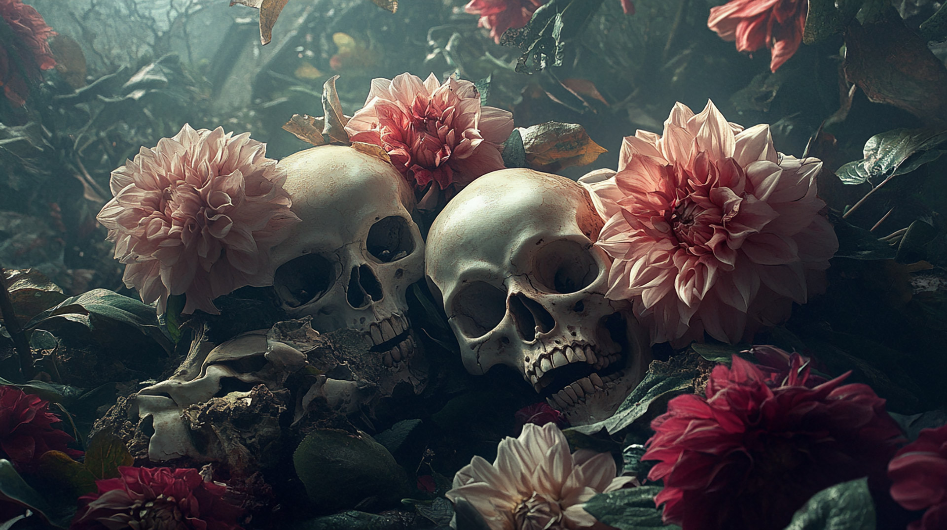 AI Wallpaper: Surreal Floral and Skull Images