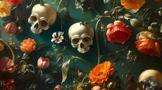 Flowers and Skulls Digital Background: 4K & 8K Options