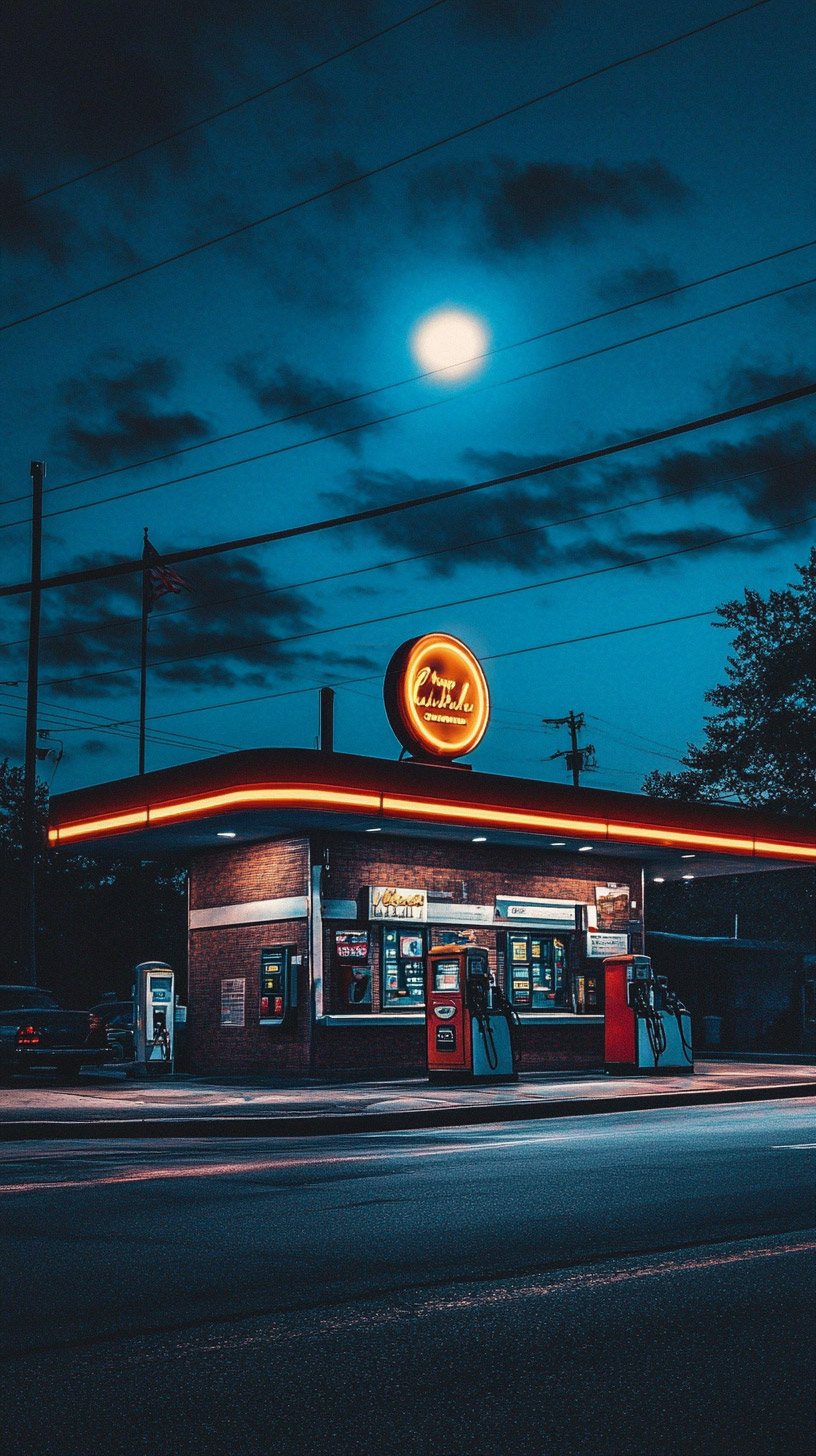 Retro Gas Station Digital Background for Mobile Download