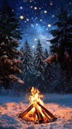 Winter Campfire HD Mobile Wallpaper for iPhone