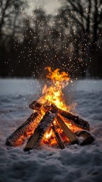 Captivating Winter Campfire Image for Mobile Wallpaper