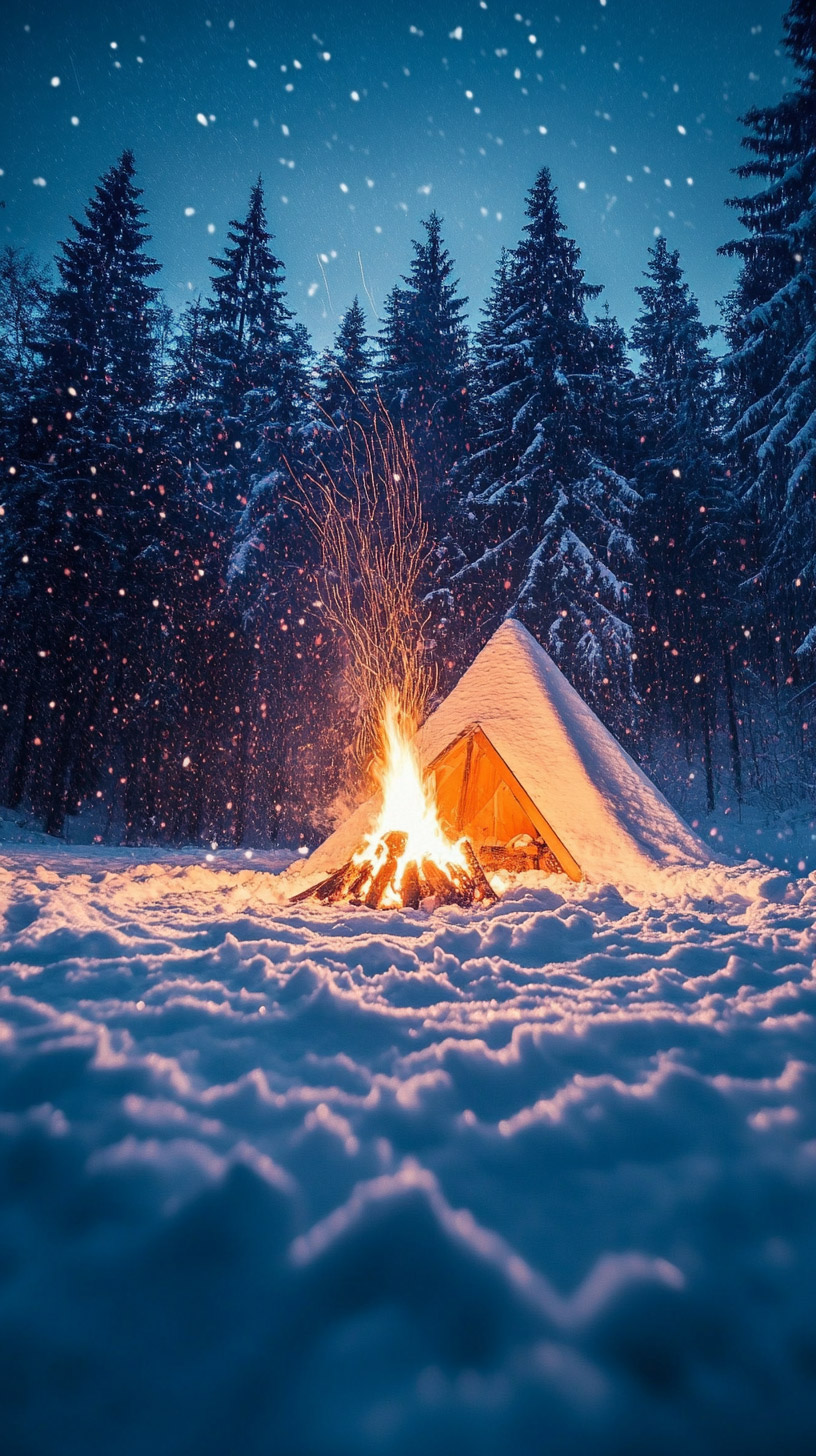 Cozy Winter Campfire Digital Background for Android