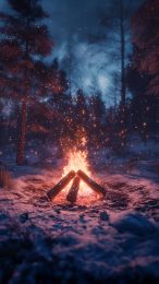 Stunning Winter Campfire Wallpaper for 9:16 Screens