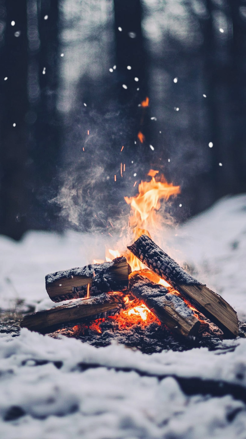 Charming Winter Campfire Wallpaper for All Mobile Brands