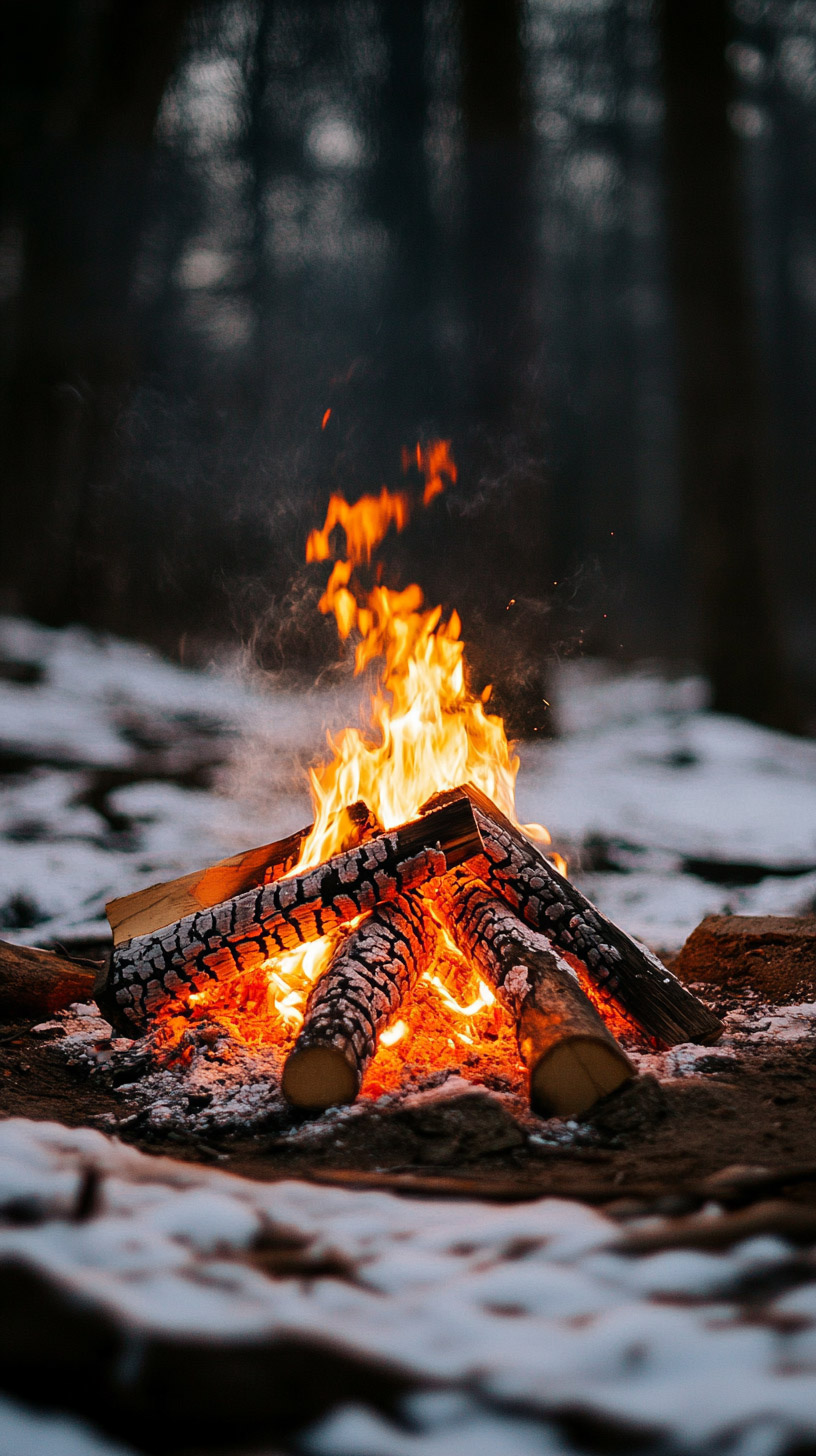 Winter Campfire Aesthetic HD Background for iPhone