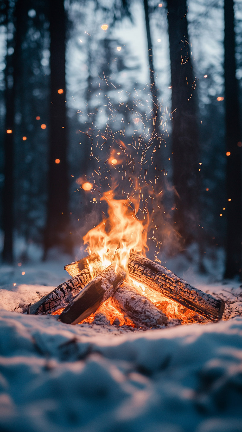 Serene Winter Campfire Photo for Android Mobile