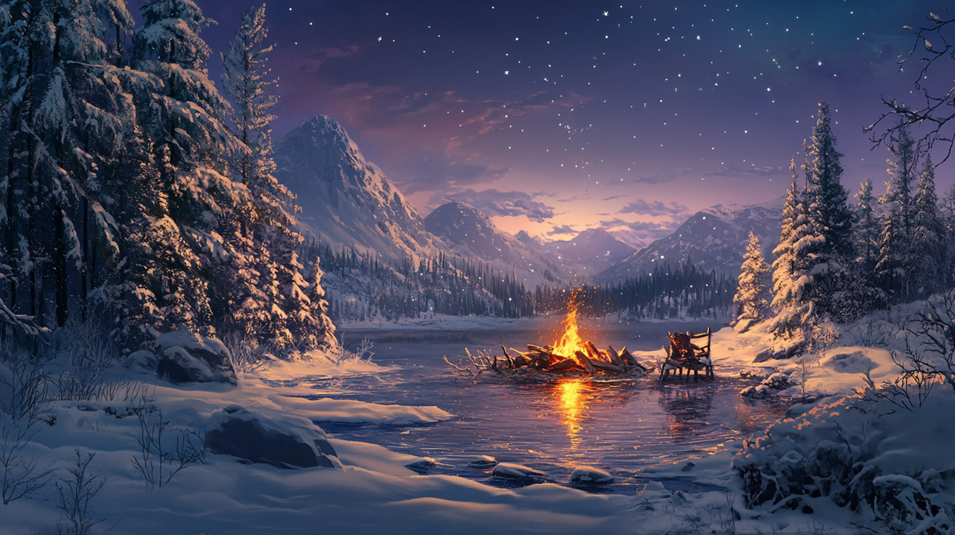 Winter Campfire: Free HD Wallpaper for Your Desktop