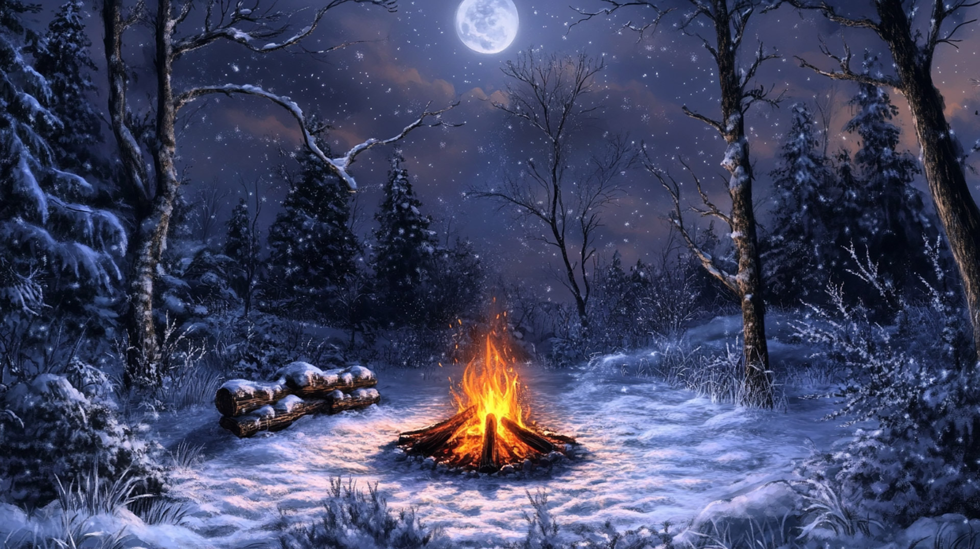 HD Pics: Winter Campfire Wallpaper For Desktop