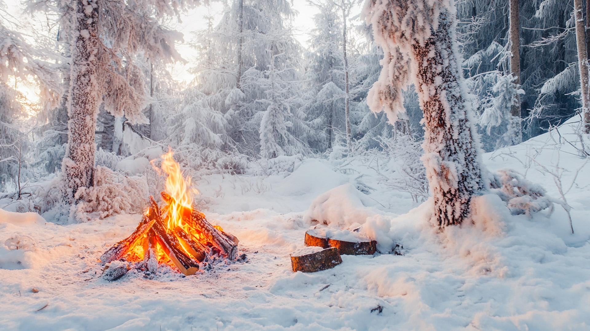 Vibrant AI Wallpapers Featuring Cozy Campfires in Winter